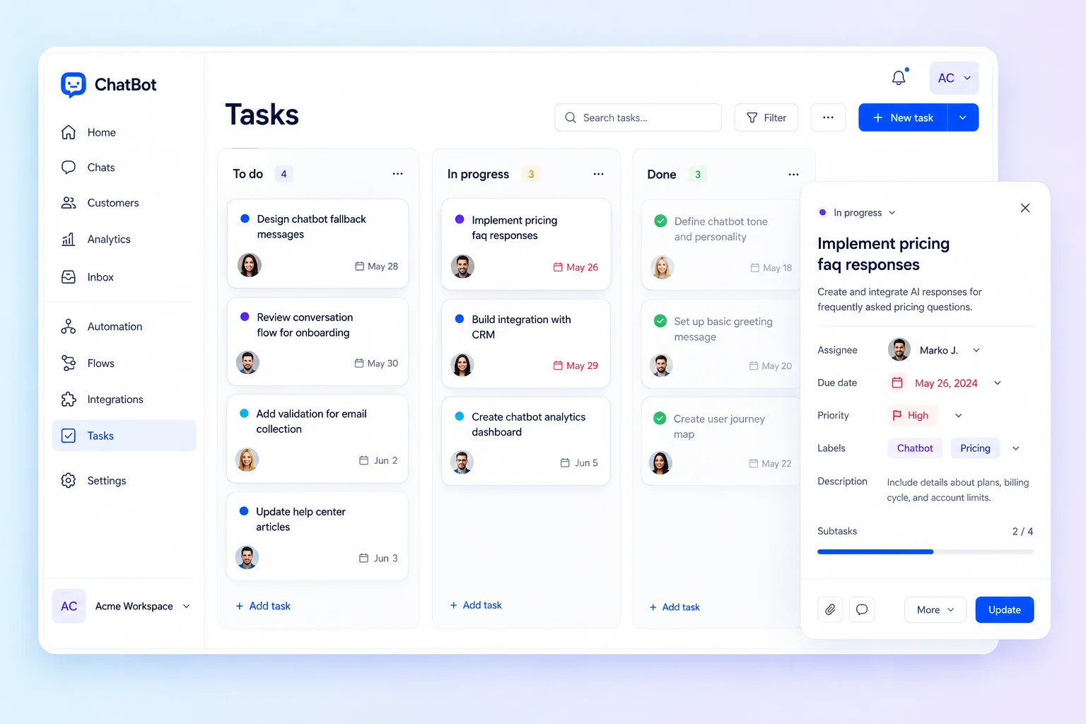 Tasks — Choose the view that fits the work